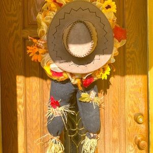 Autumn cowboy scarecrow wreath